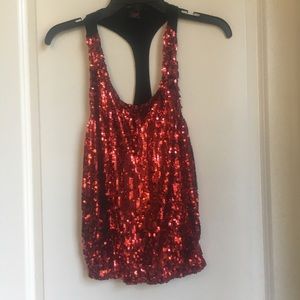 Red sequin tank top
